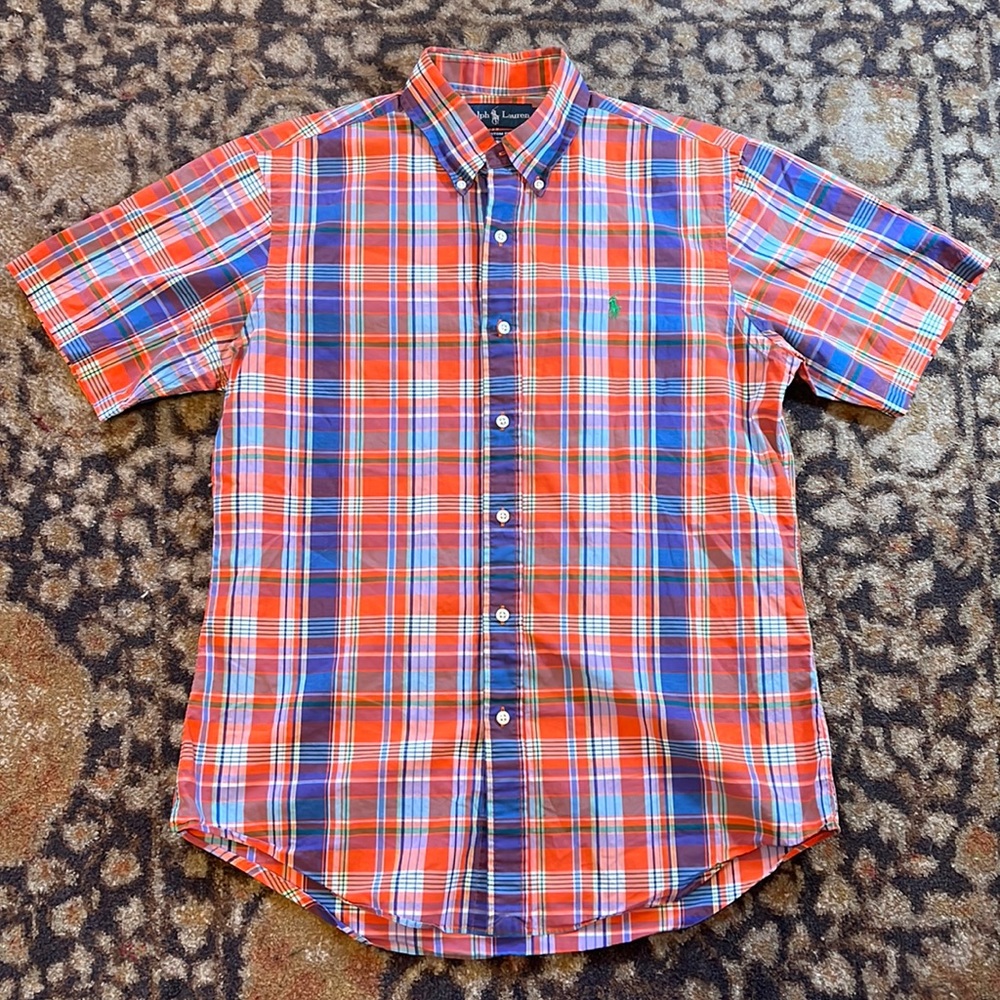 Orange Polo Button Down shirt checkered